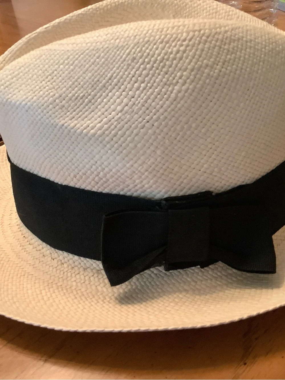 Men's Cream Straw Fedora with Black Band and Patterned Strap Band XXL